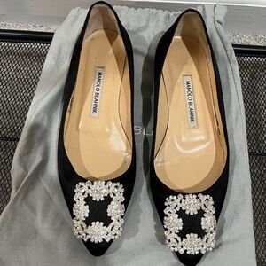 Manolo Blahnik Black Flats with Embellished Buckle